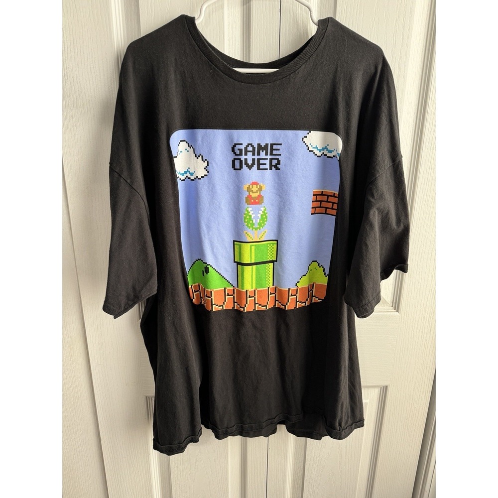Nintendo Super Mario Black Short Sleeve Tee Game Over Men's Size 5XL